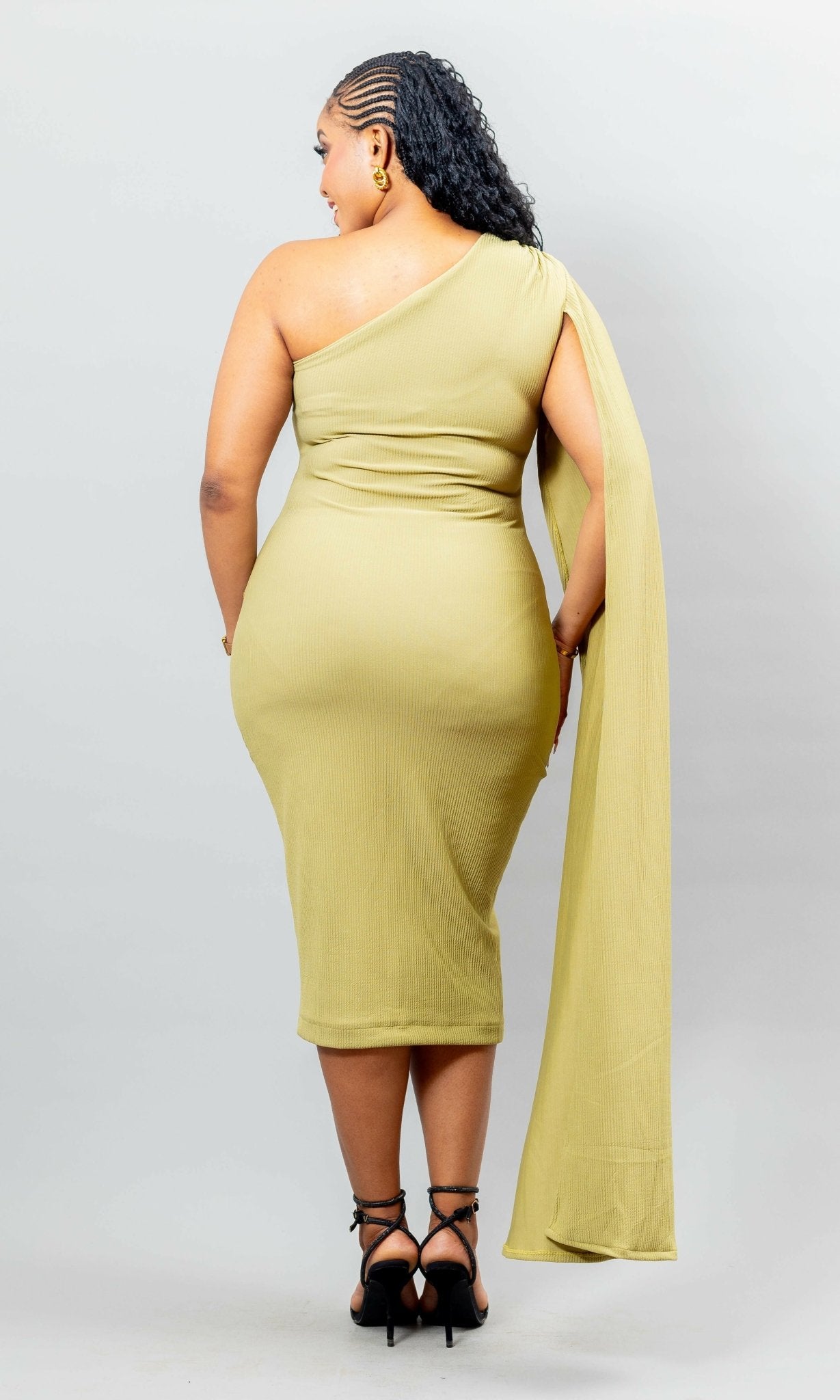 African Yuva Cinnamon Cape Dress - Sage Green - Shopzetu