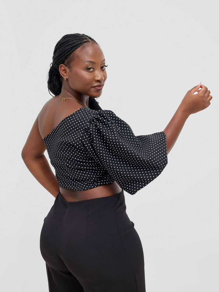 Chic Clique One Hand Polka Dot Top - Black - Shopzetu