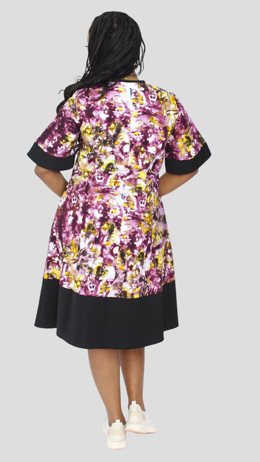 The Fashion Frenzy Curvy Plus Size Shani Shift Dress â€“ Maroon / Yellow