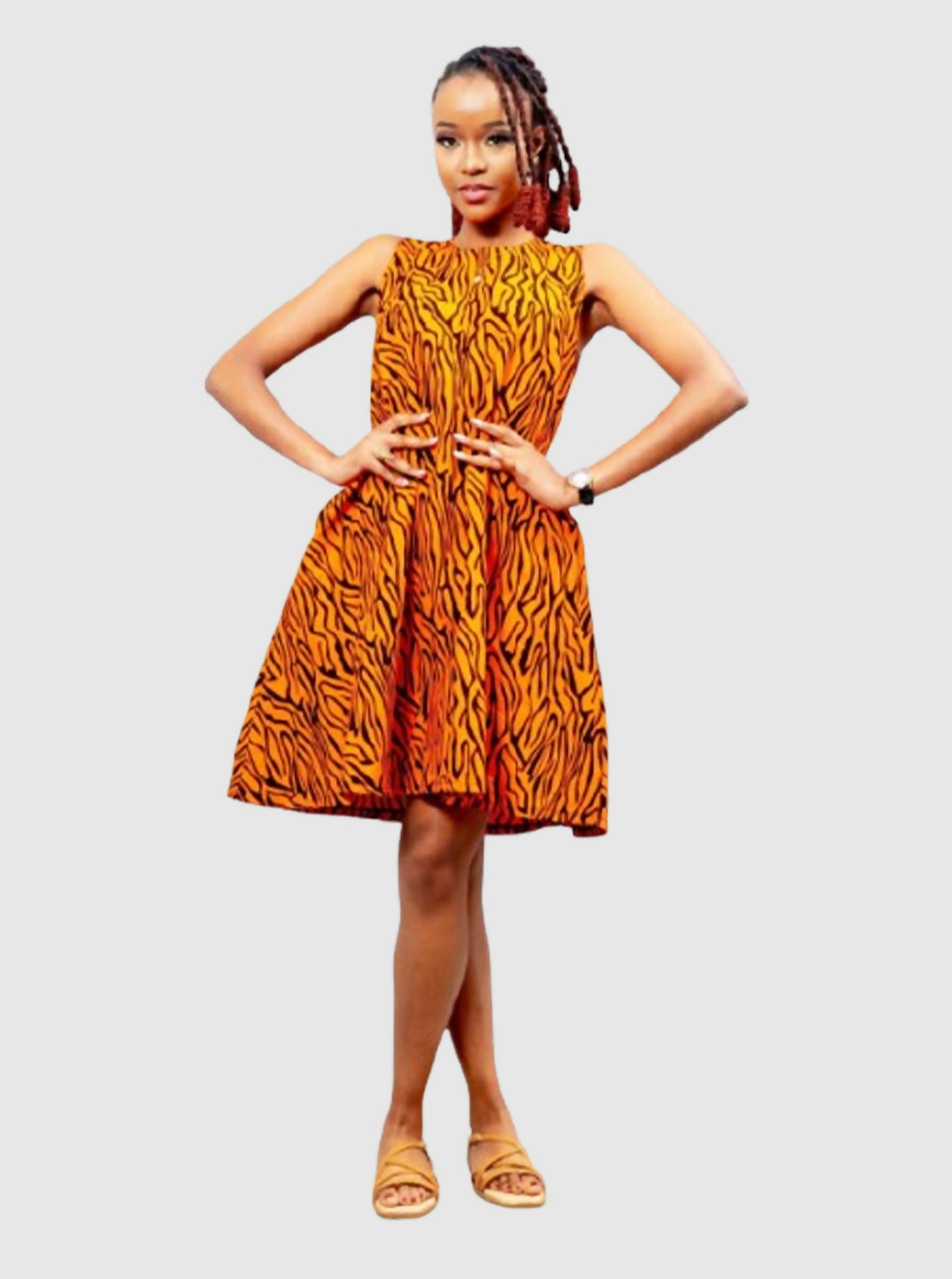 Afriwia Ankara Shift Dress - Orange - Shopzetu
