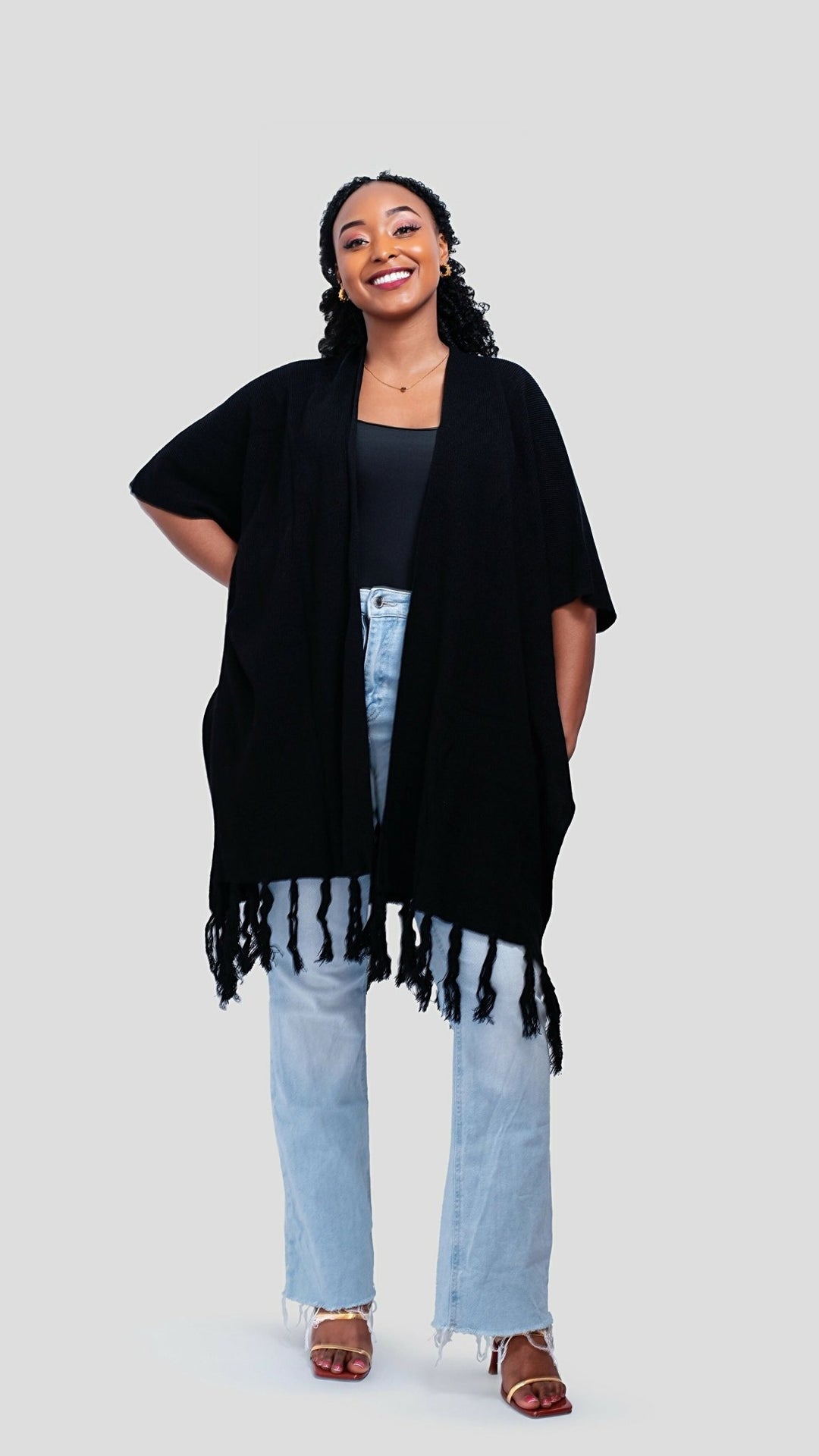 The Fashion Frenzy Fringed Acrylic Shawl - Black - Shopzetu