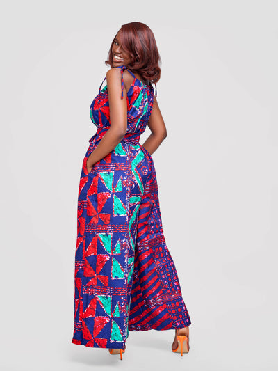 Tuli Zenani Ankara Jumpsuit - Blue / Red