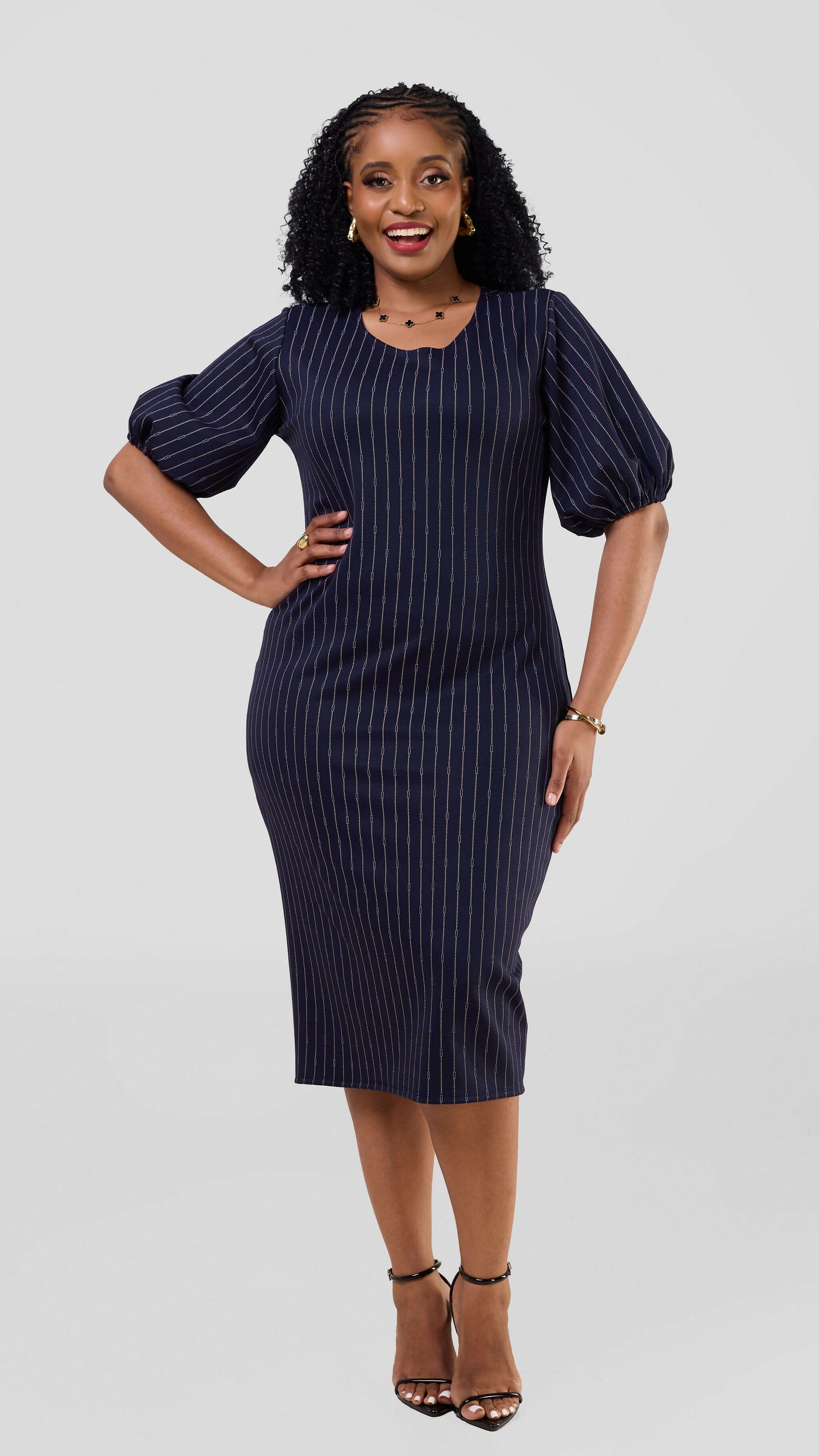 Lizola Aspen Bodycon Dress - Navyblue Stripe