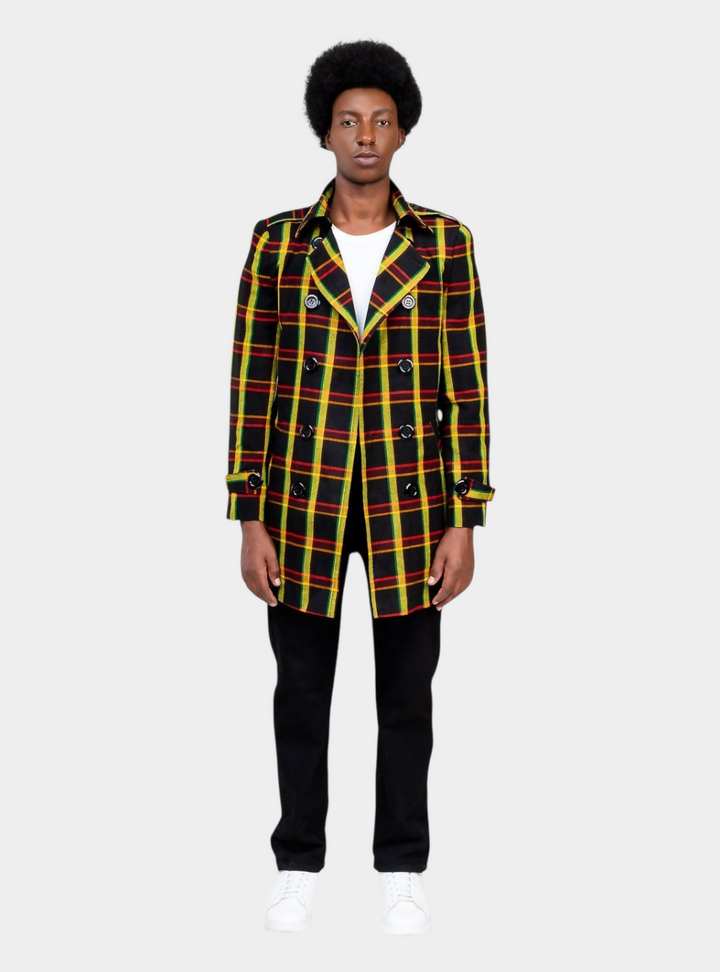 Rafiki Threads Kyro Trench Coat - Black Print
