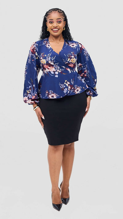 Lizola Adley Wrap Blouse Top - Floral - Shopzetu