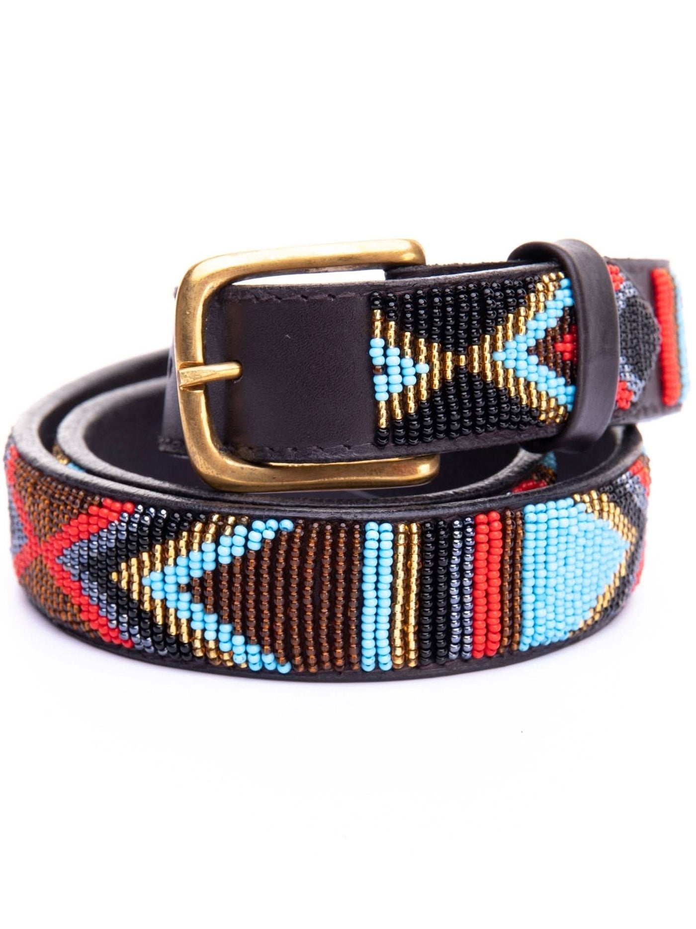 Azu Casual 4 Cm Beaded Belts - Brown / Light Blue Print - Shopzetu