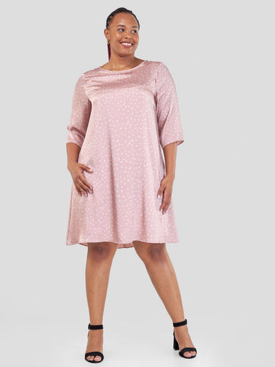 Vivo Ayo Tent Dress - Peach / Off-White Abstract Print - Shopzetu