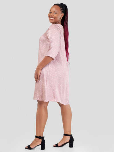 Vivo Ayo Tent Dress - Peach / Off-White Abstract Print - Shopzetu