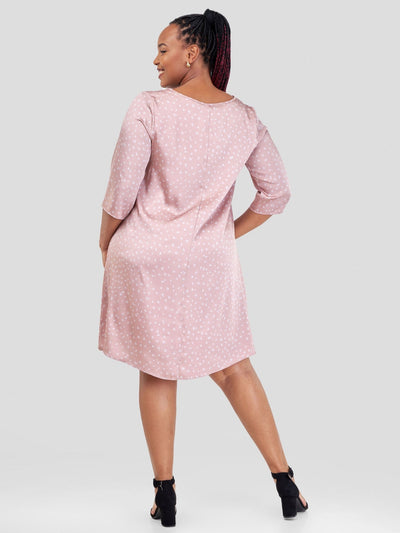 Vivo Ayo Tent Dress - Peach / Off-White Abstract Print - Shopzetu