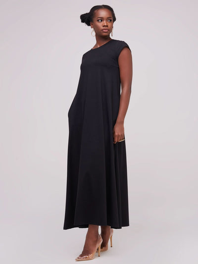 Vivo Basic Kena Tent Maxi Dress - Black - Shopzetu
