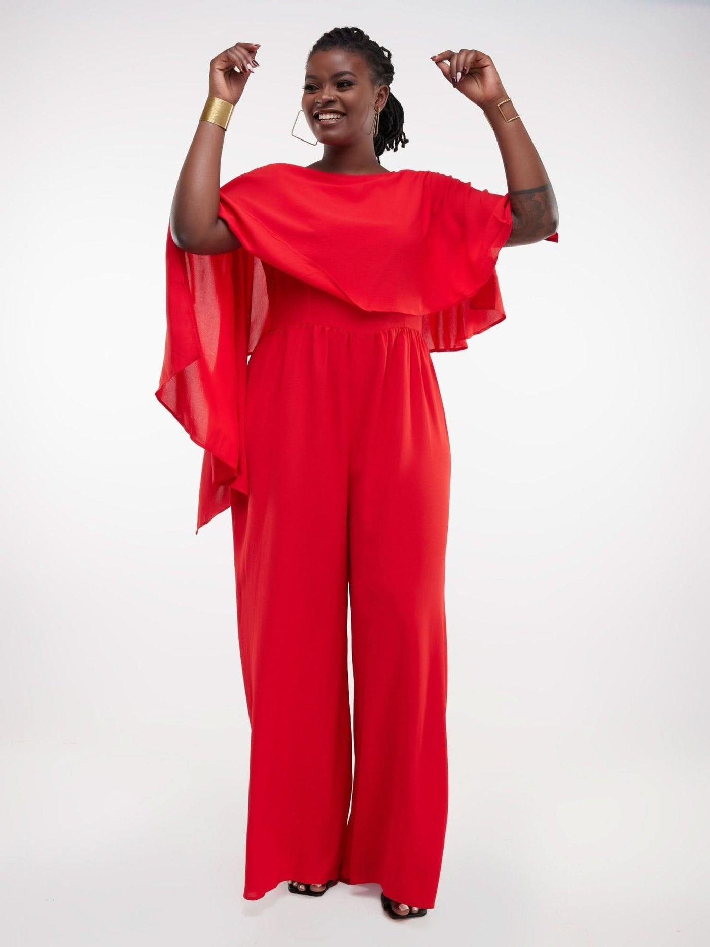 Unaku Cape Jumpsuit - Red - Shopzetu