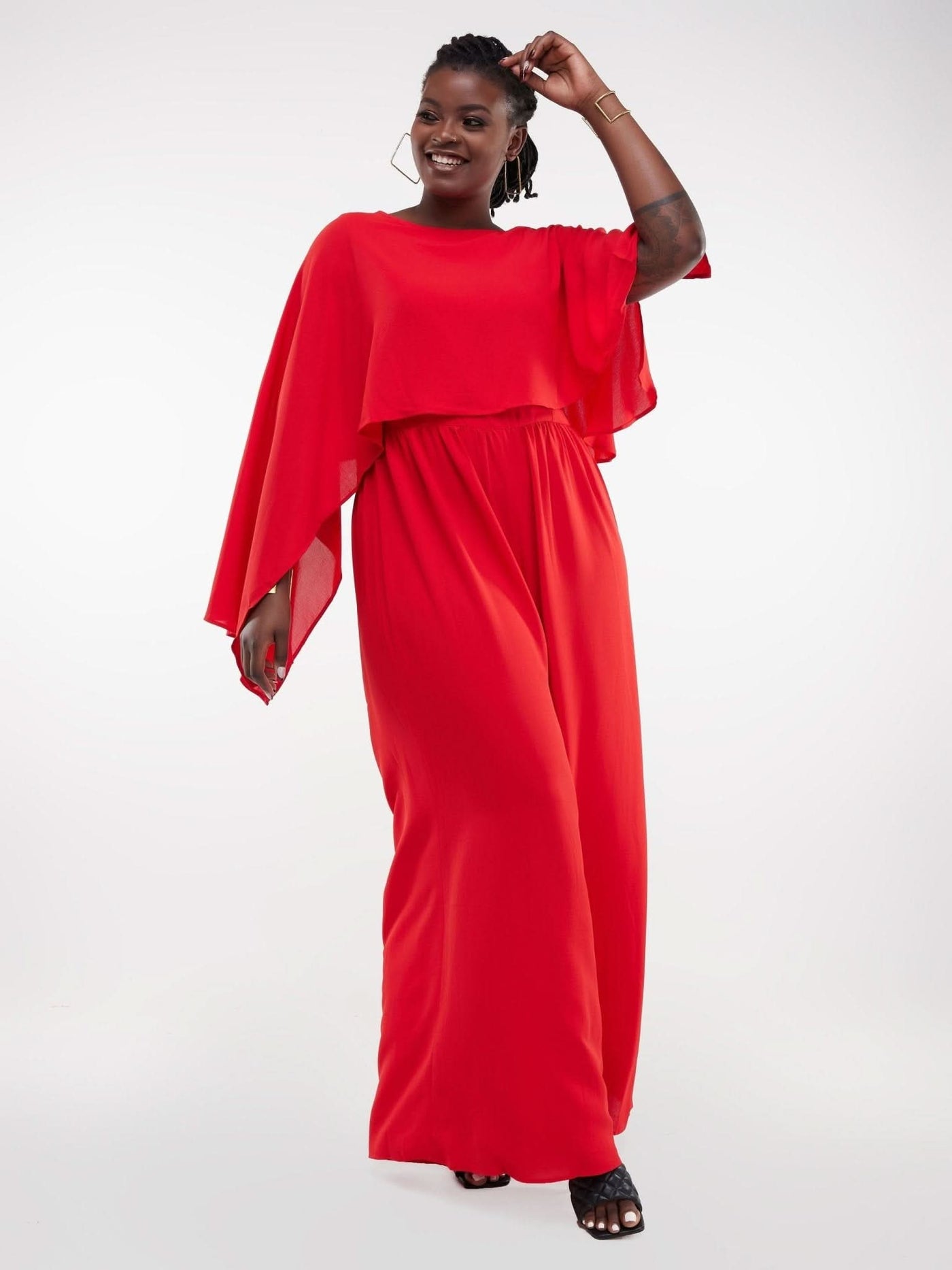 Unaku Cape Jumpsuit - Red - Shopzetu