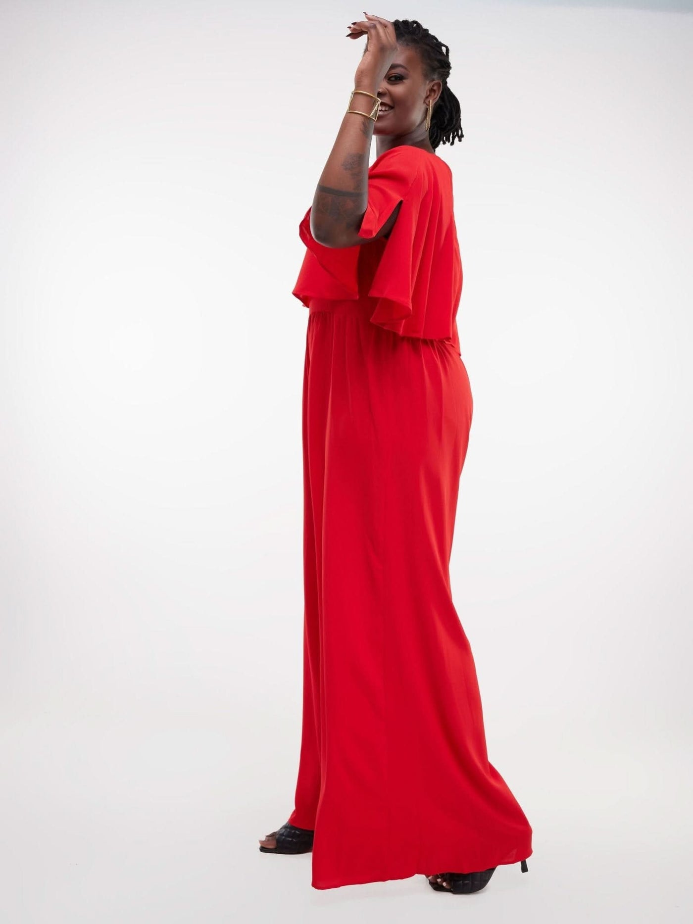 Unaku Cape Jumpsuit - Red - Shopzetu