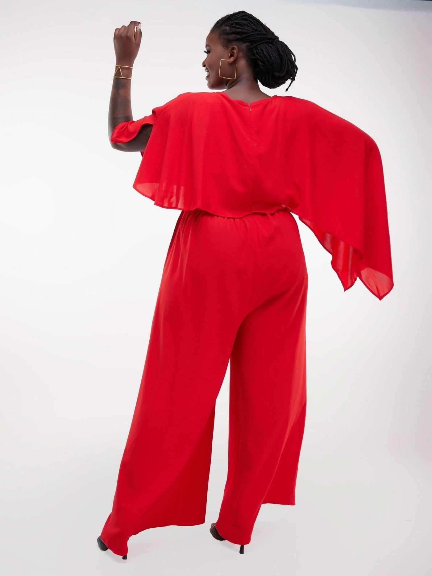 Unaku Cape Jumpsuit - Red - Shopzetu