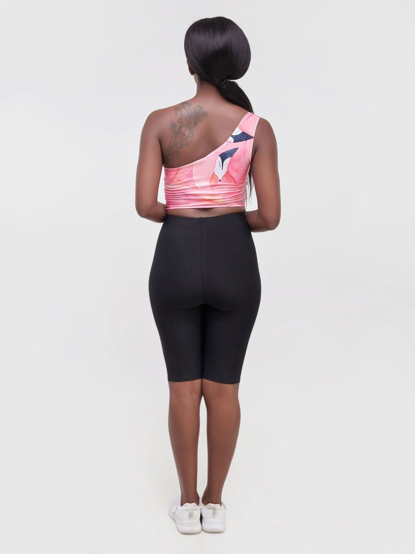 Zoya Athleisure One Shoulder Crop Top - Flamingo Print - Shopzetu