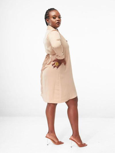 Zia Africa Mamma Mia Knee Length Dress Beige - Shopzetu