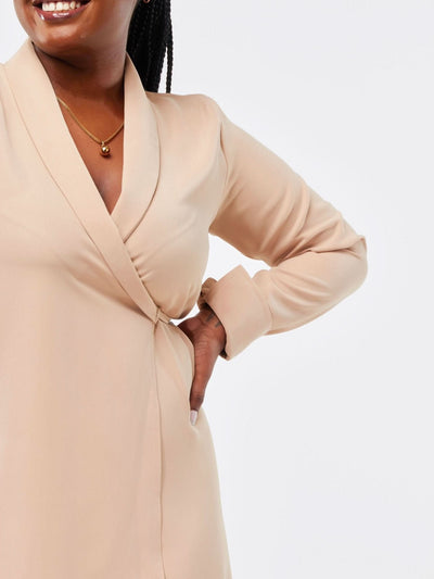 Zia Africa Mamma Mia Knee Length Dress Beige - Shopzetu