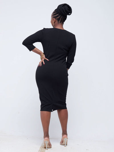 Vivo J.O V - Neck Sheath Dress - Black - Shopzetu