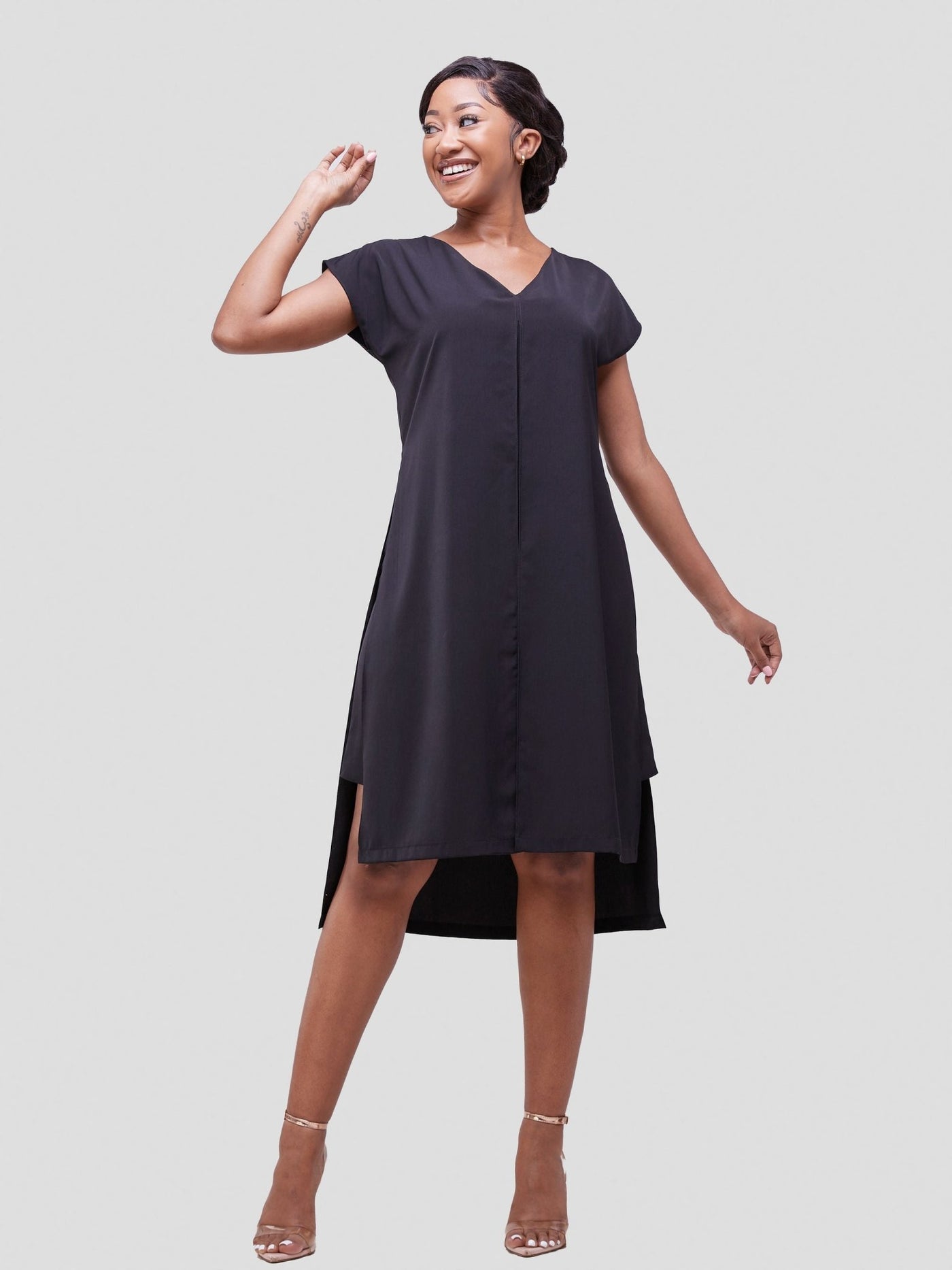 Vivo Soleil Sleeveless Layered Knee Length Dress - Black - Shopzetu