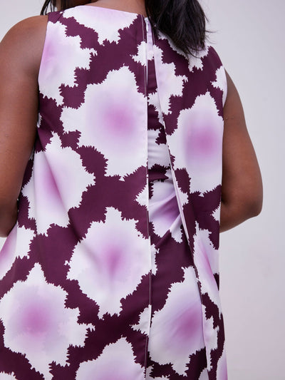 Vivo Soleil Sleeveless Drape Jumpsuit - Mulberry / Dusty Pink Almasi Print - Shopzetu