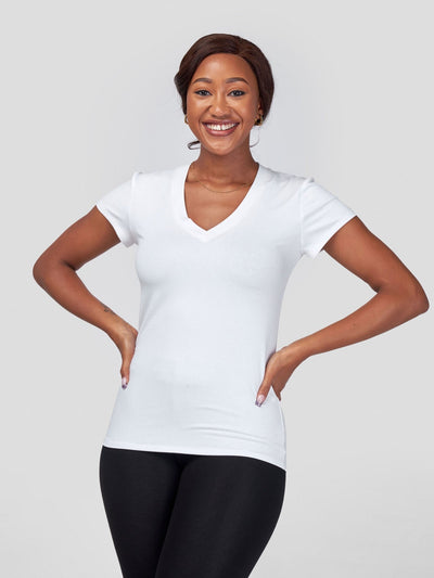 Vivo Basic V-neck Cap Sleeve Top - White - Shopzetu