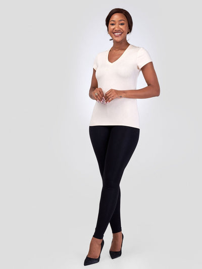 Vivo Basic V-neck Cap Sleeve Top - Buttermilk - Shopzetu