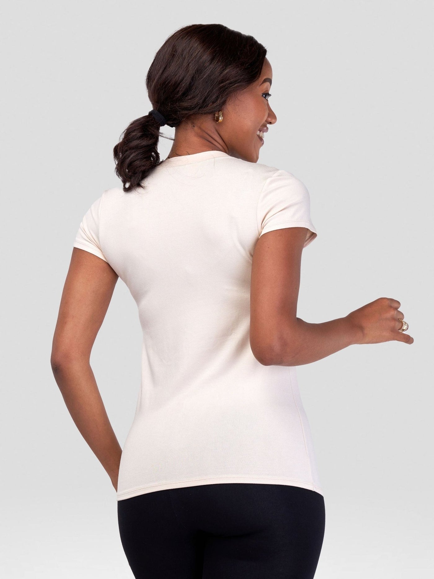 Vivo Basic V-neck Cap Sleeve Top - Buttermilk - Shopzetu