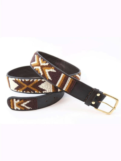 Azu's Casual 4cm Width Beaded Belt - Cream / Browns - Shopzetu