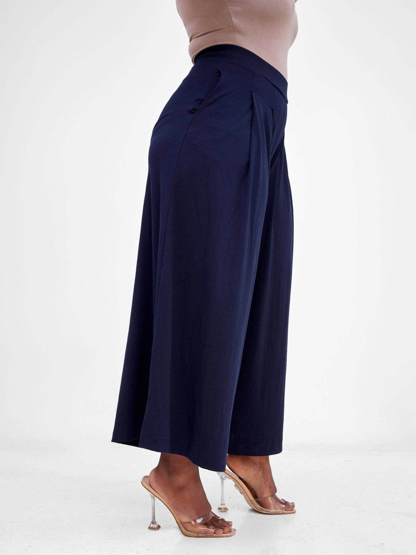 Hessed Long Palazzo Pants - Navy Blue - Shopzetu