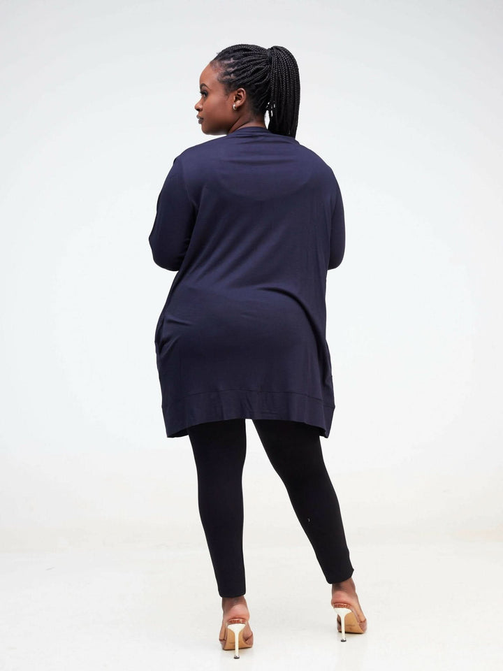 Hessed Midi Buttoned Waterfall - Navy blue - Shopzetu