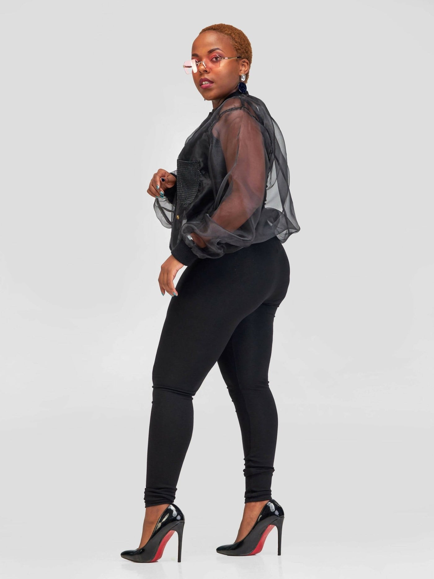 Vazi Afriq Organza Bomber Jacket - Black - Shopzetu