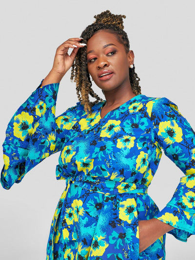 Gravio Fashions Kola Free Dress - Blue / Yellow - Shopzetu
