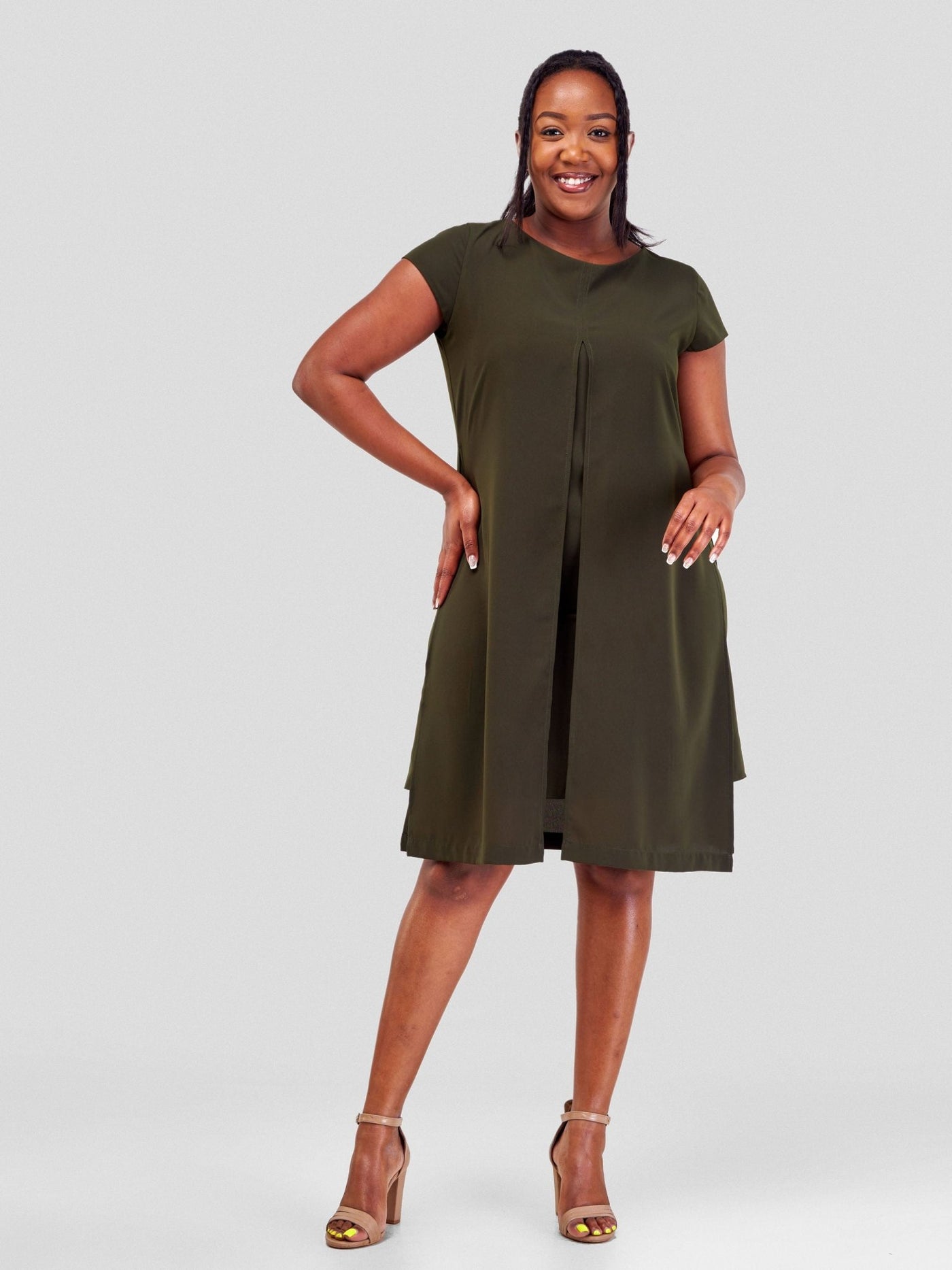 Vivo Amara Cap Sleeve Layered Dress - Hunters Green - Shopzetu
