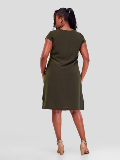 Vivo Amara Cap Sleeve Layered Dress - Hunters Green - Shopzetu
