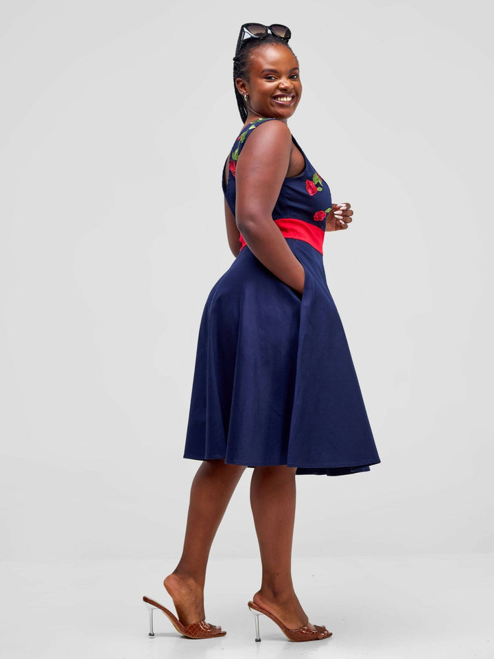Immaculate Chic Skater Dress - Navy Blue - Shopzetu