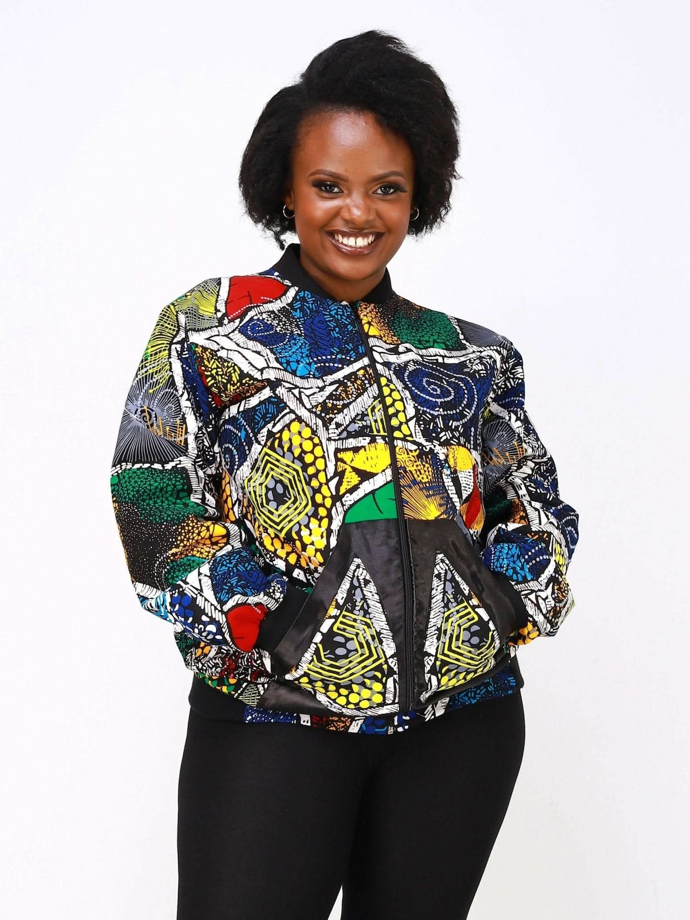 Ancestral House Nef African Print Bomber - Green / Blue Print - Shopzetu