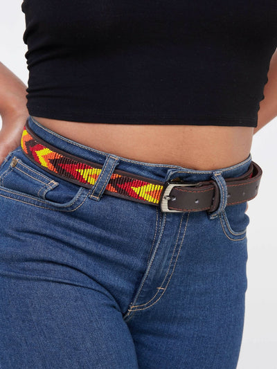 Kiondo Everyday Multicolored Beaded Belt - Brown - Shopzetu