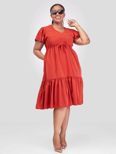 Phyls Collections Miami Knee Length Dress - Rust - Shopzetu