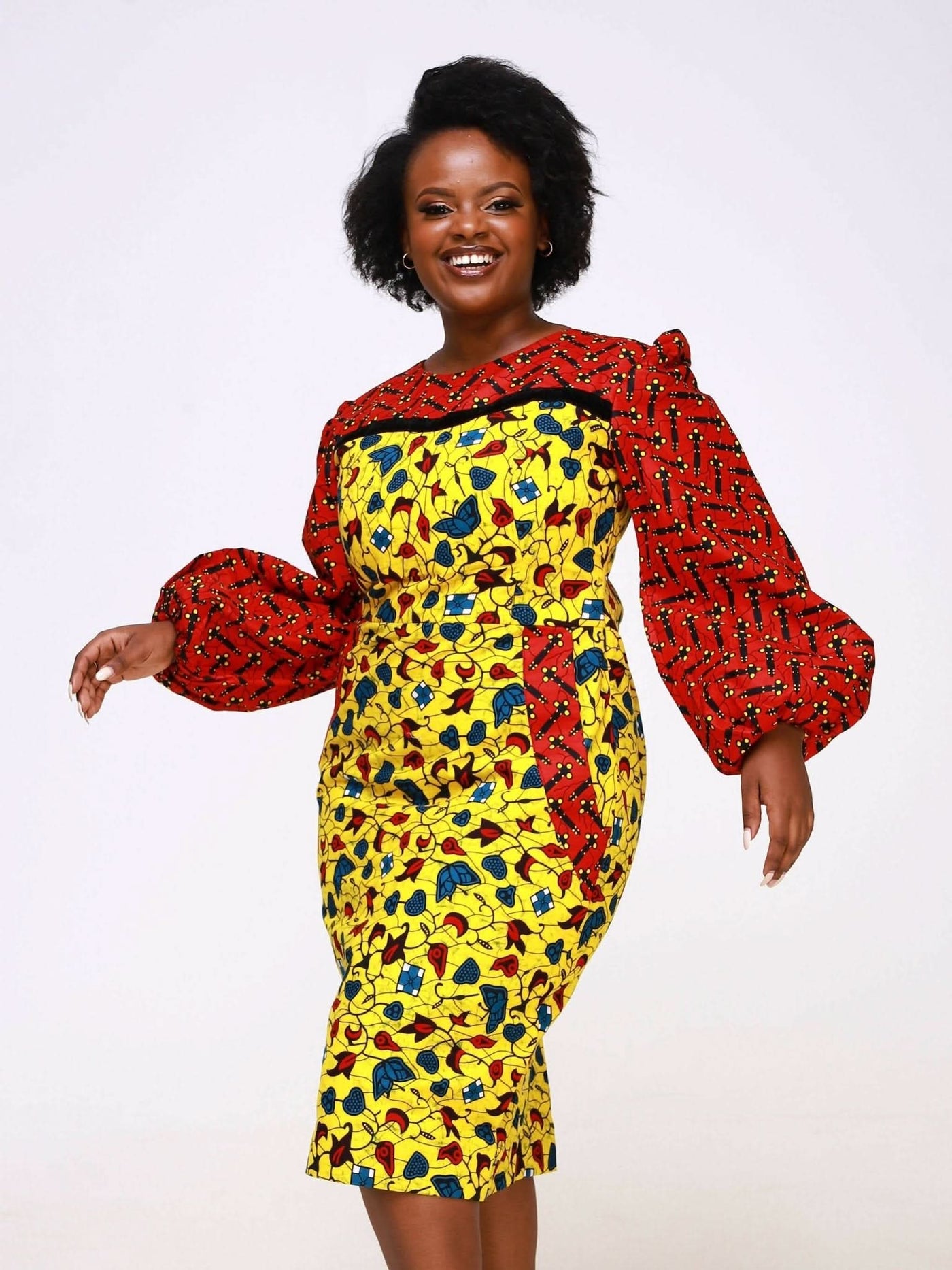 Ancestral House DD Ajike Fitted Dress - Yellow - Shopzetu