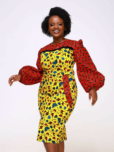 Ancestral House DD Ajike Fitted Dress - Yellow - Shopzetu