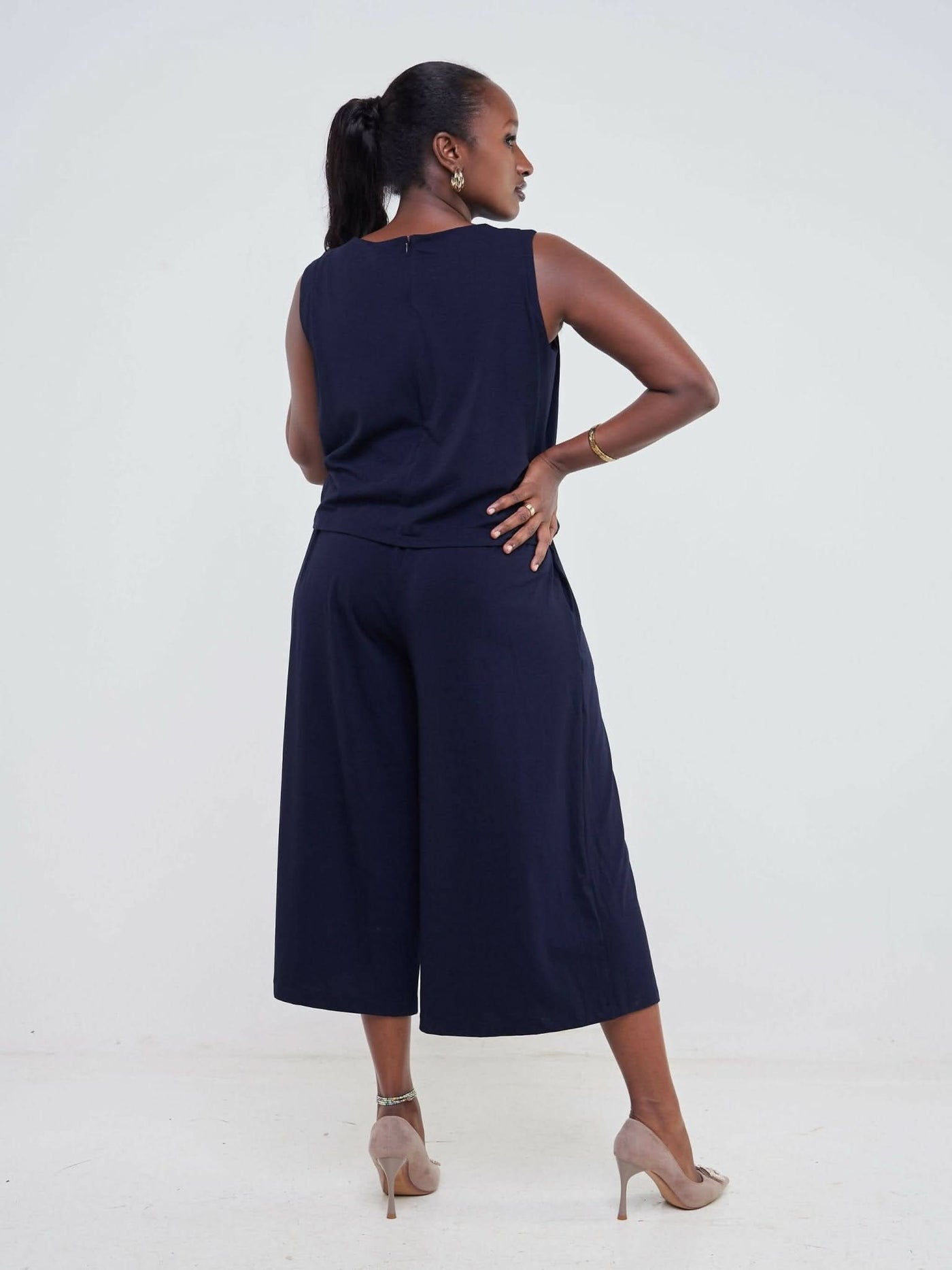 Hessed Sleeveless Jumpsuits - Navy Blue - Shopzetu