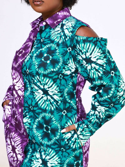 Ancestral House DD Cold Shoulder Shirt Dress - Purple - Shopzetu