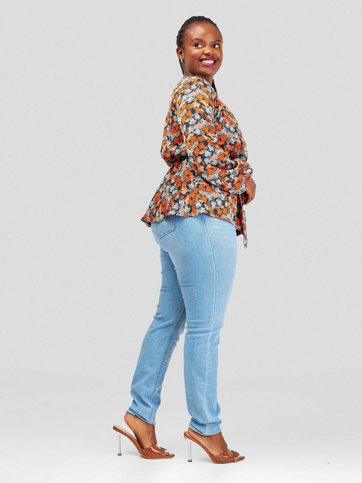 Silk House Collection Zoella Top - Orange / Brown print - Shopzetu