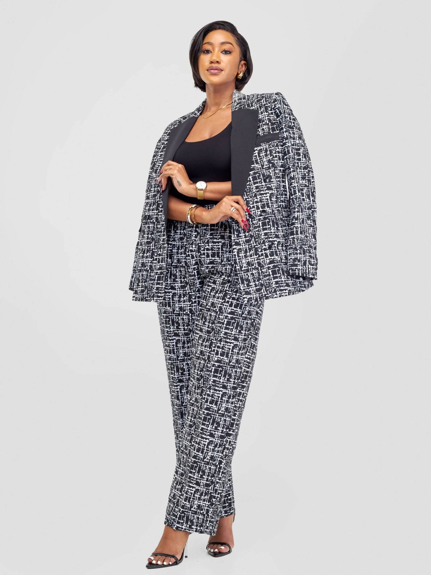 SBV Ankara Pant Suit - Black / White - Shopzetu