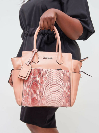 The Fashion Frenzy Snake Skin Handbag Bag - Beige - Shopzetu