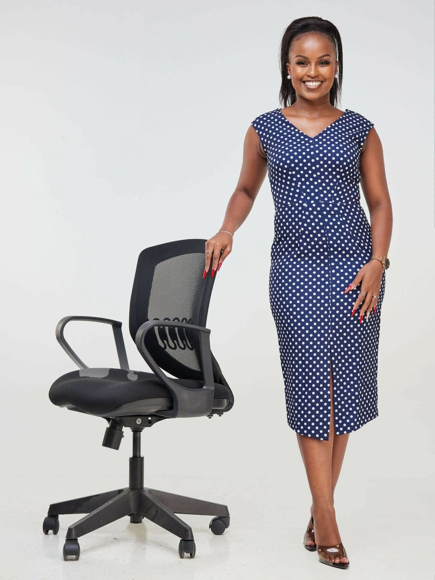 The Fashion Frenzy Polka Pencil Dress - Blue - Shopzetu