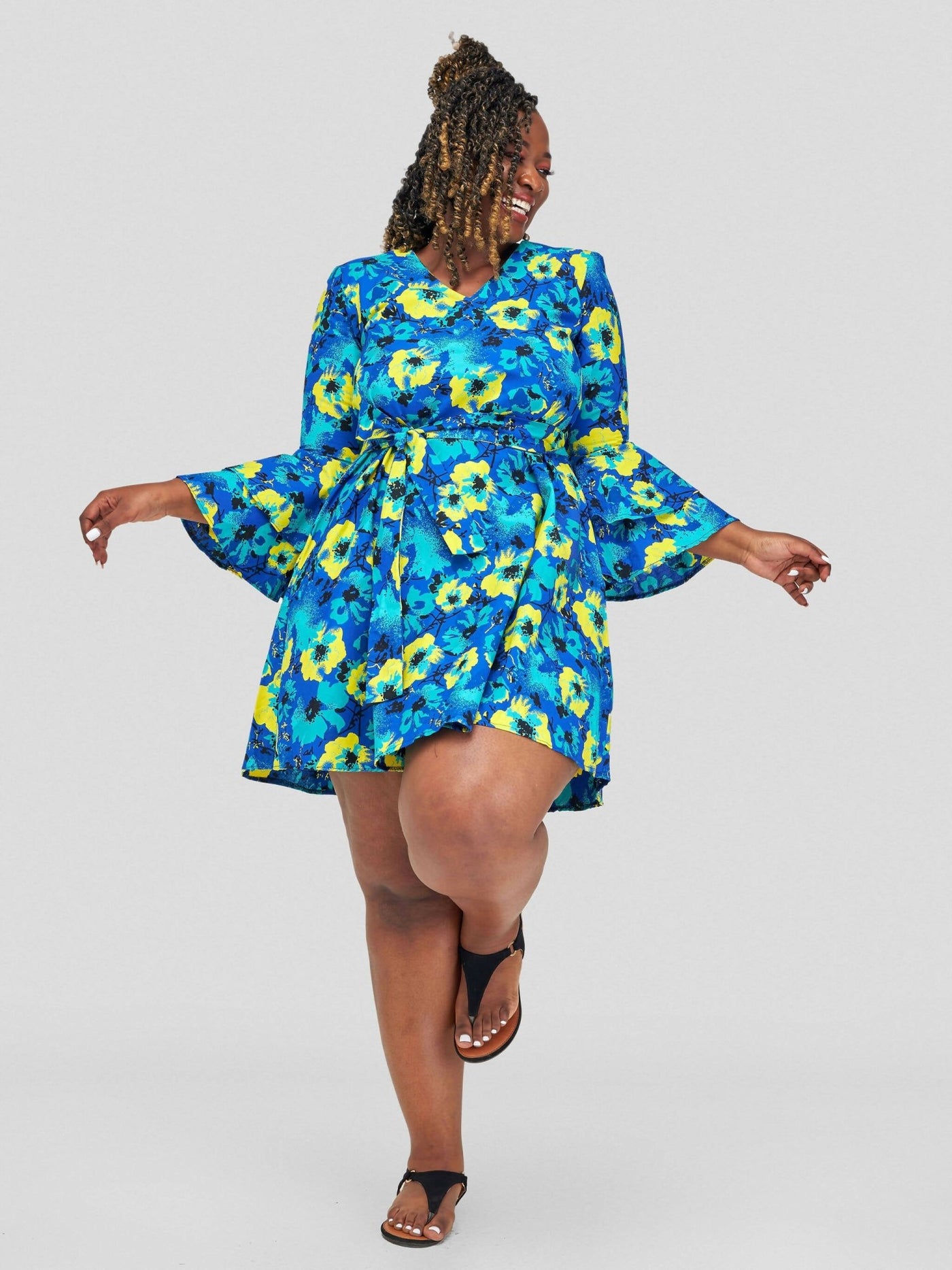 Gravio Fashions Kola Free Dress - Blue / Yellow - Shopzetu