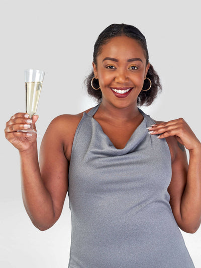 Juka Closet Halter Neck Dress - Grey - Shopzetu