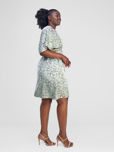 Vivo Hanabi Drop Shoulder Dress - Green Koto Print - Shopzetu