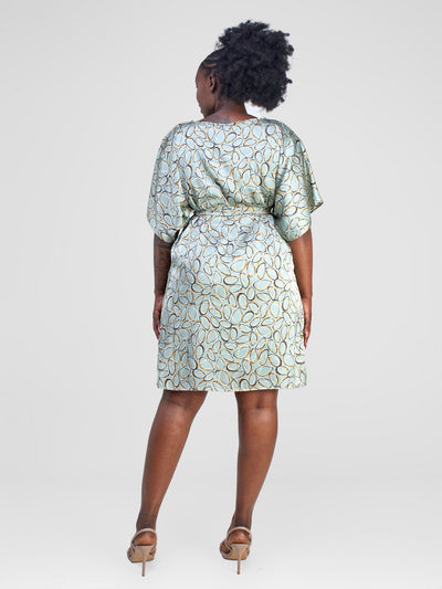 Vivo Hanabi Drop Shoulder Dress - Green Koto Print - Shopzetu